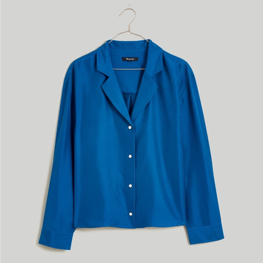 Blue Silk Button-Up Shirt